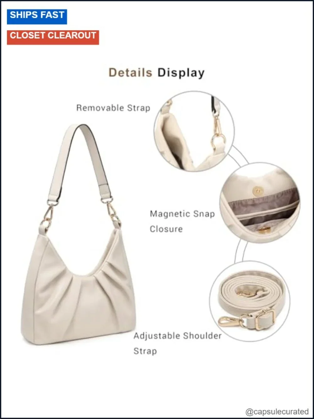 Women's Ruched Hobo Handbag Crossbody Purse with 2 Removable Straps Faux